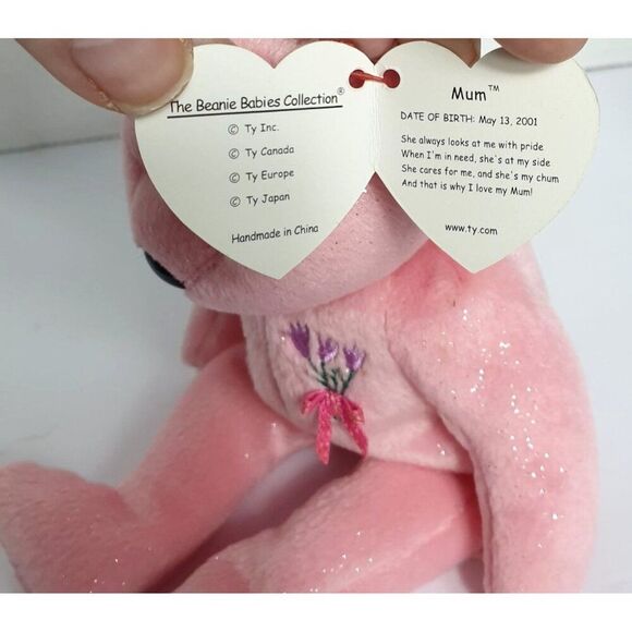 Ty Beanie Babies MUM Bear 8.5" Plush Mothers Day Pink Lavender Embroidery 2001 - Picture 5 of 8